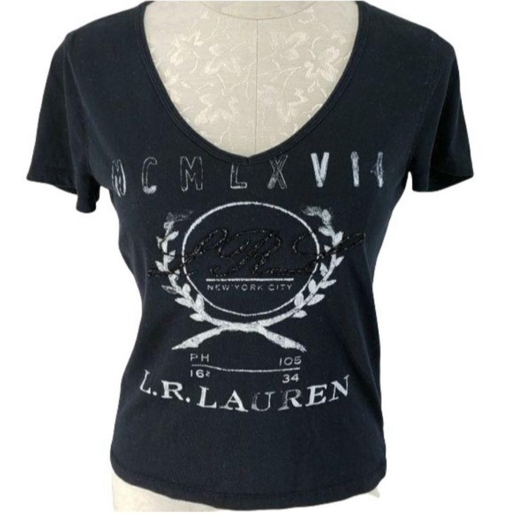 Lauren Jeans Ralph Lauren Company Black Short Sleeve Beaded 90s T shirt Large
